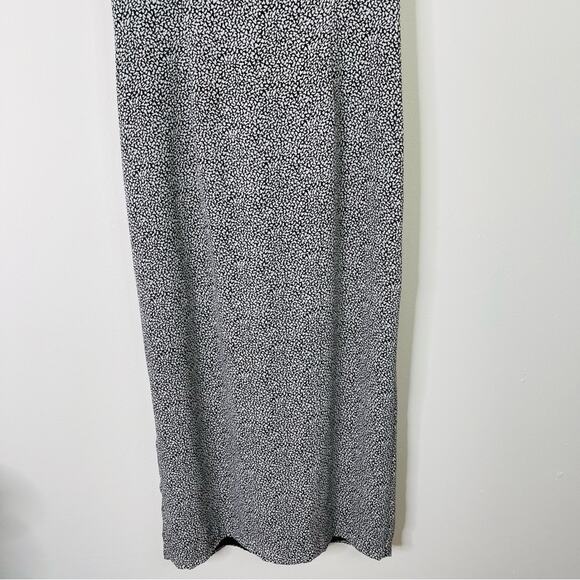 Vintage black white chiffon office abstract dots midi maxi dress 14 - Picture 4 of 7